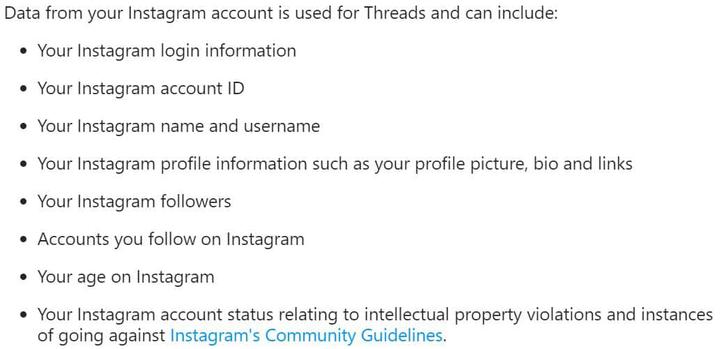 Data from Instagram to Threads