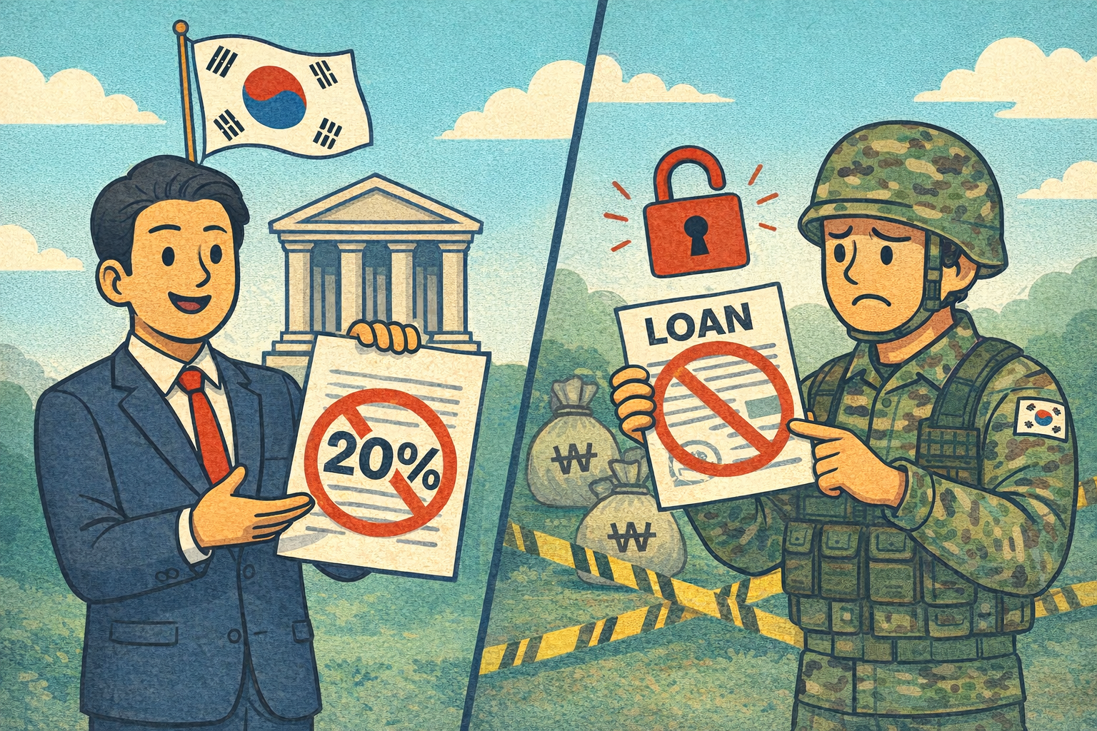 Keuangan Korea dengan dua jalur sekaligus: menghapus perjanjian pinjaman dengan bunga lebih dari 20%, membatasi pemberian pinjaman kepada personel militer