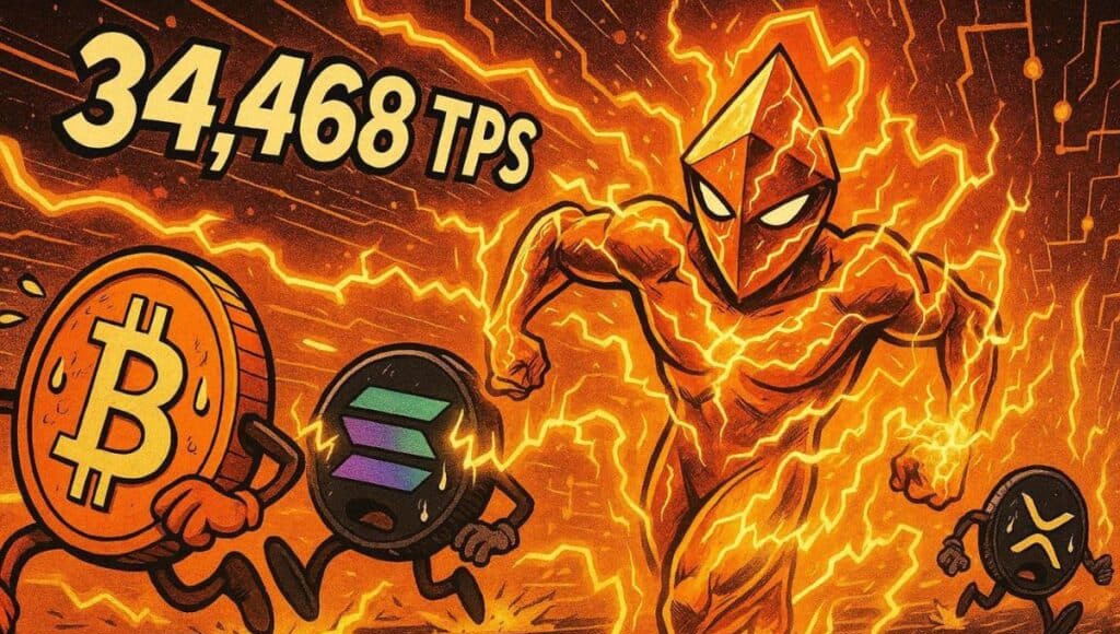 An ultra-fast Ethereum that shatters the record of 34,468 crypto transactions per second, and in the process overwhelms Bitcoin, Solana and XRP.
