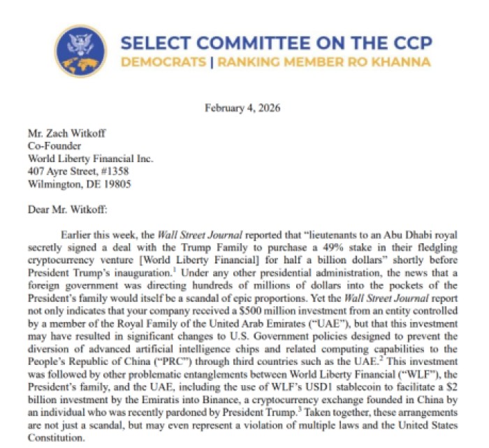 Letter about concerns regarding deals and political influence.