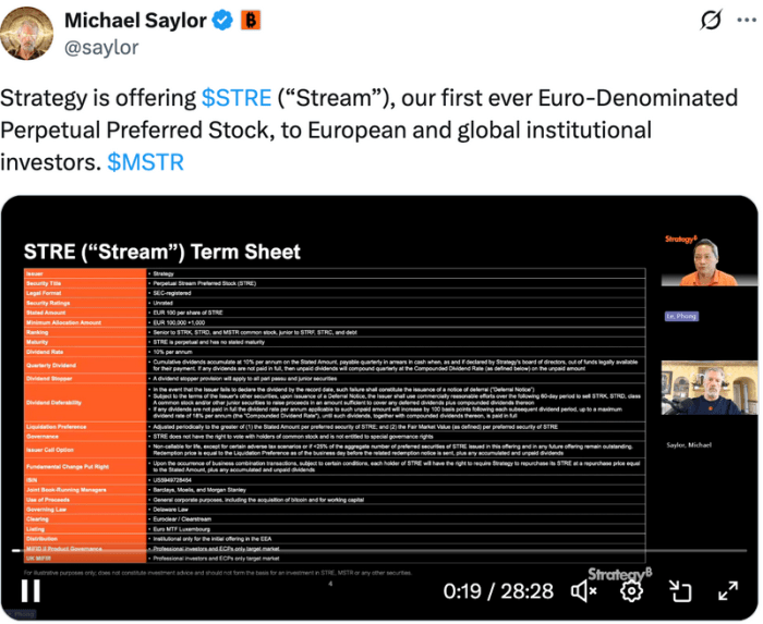 戦略は永久優先株の計画を発表