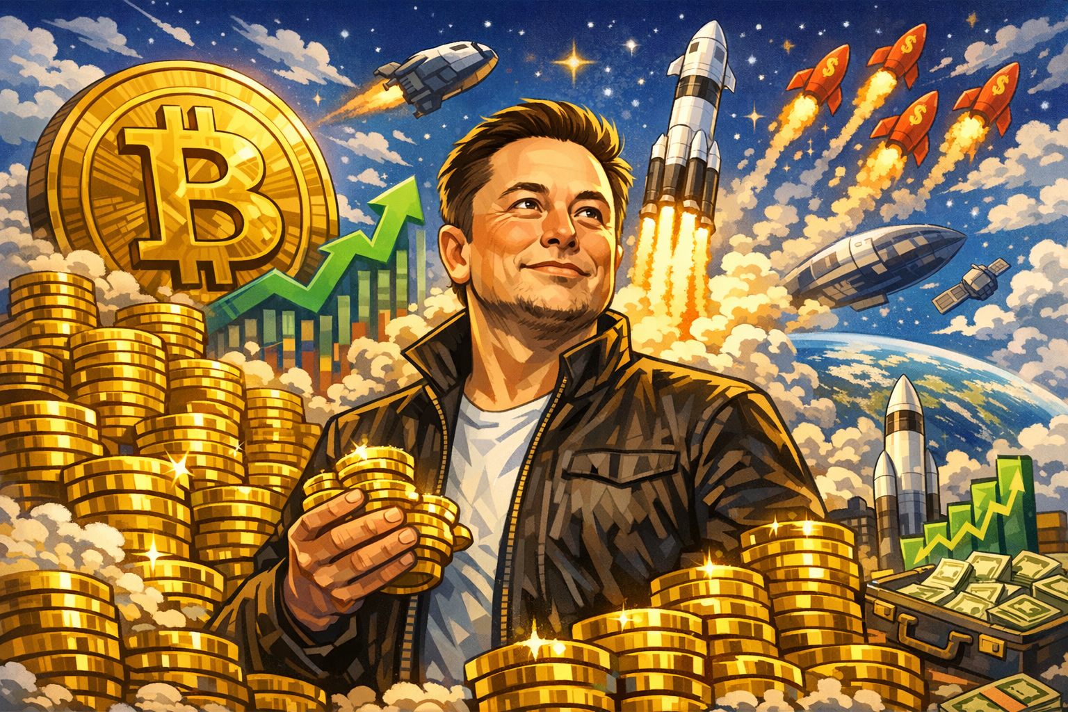 La fortuna de Musk, de 1,32 billones, supera la capitalización de mercado de BTC; las acciones de SpaceX superan los 200 dólares