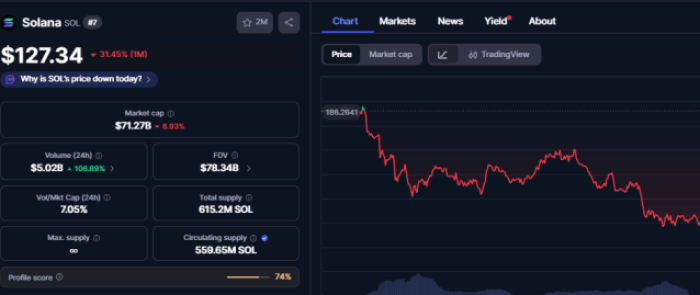 $SOLの過去30日間のチャートパフォーマンス。