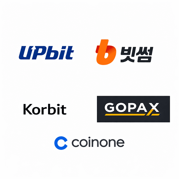 South Korea's major cryptocurrency exchanges logos
