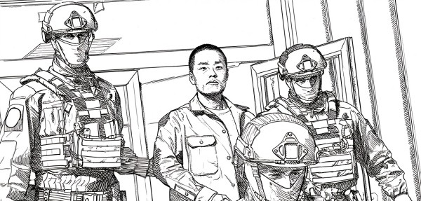 몬테네그로 사법 당국에 호송되는 권도형을 형상화한 가상 이미지