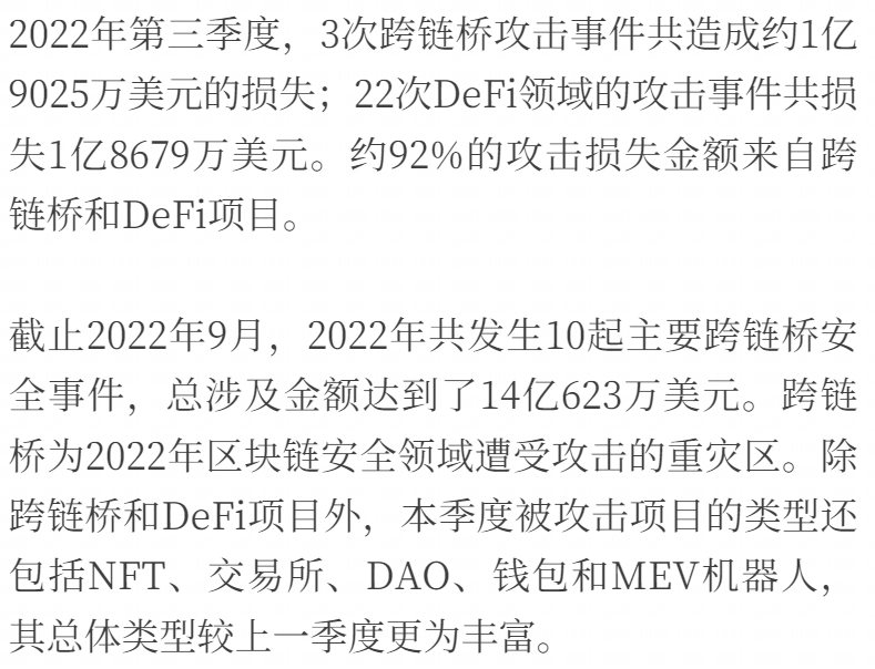 2022年Q3全球区块链安全报告:总损失约4.05亿美元,DeFi成事故高发区