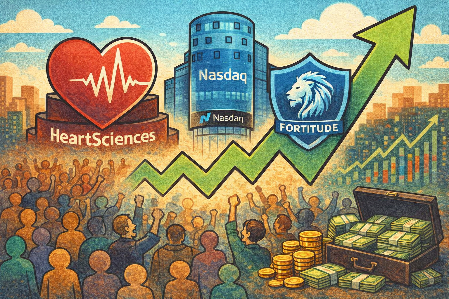 حقّ العدالة (Fortitude) تندمج عبر HeartSciences وتُدرج في ناسداك، لتقفز HSCS بنسبة 91% في يوم واحد