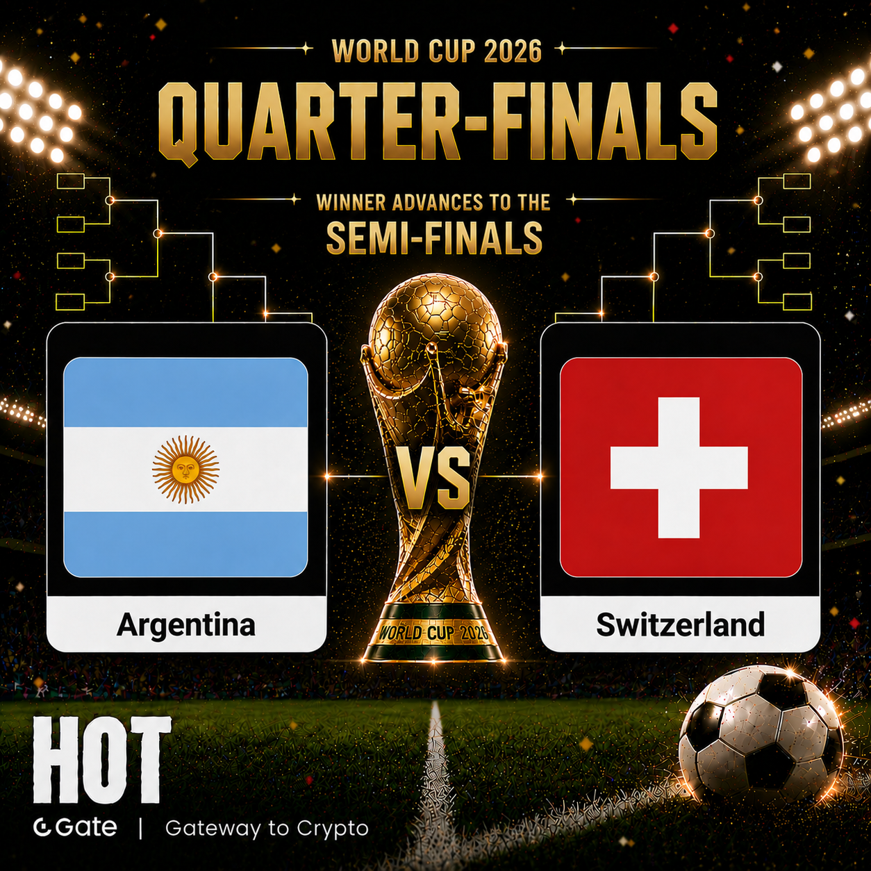 Quartos de final: confronto entre a Argentina e a Suíça — os dados do mercado de previsões mostram uma probabilidade de 58% de a Argentina avançar. Messi conseguirá marcar novamente?
