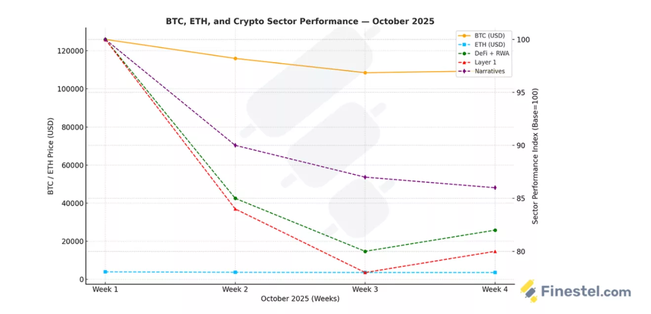 ビットコイン vs イーサリアムの価格(10月) | 出典: Finestel