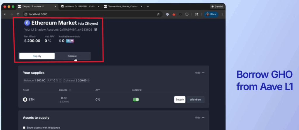 Interfaz de Aave, en la que un usuario pide un prestamo de la stablecoin GHO.