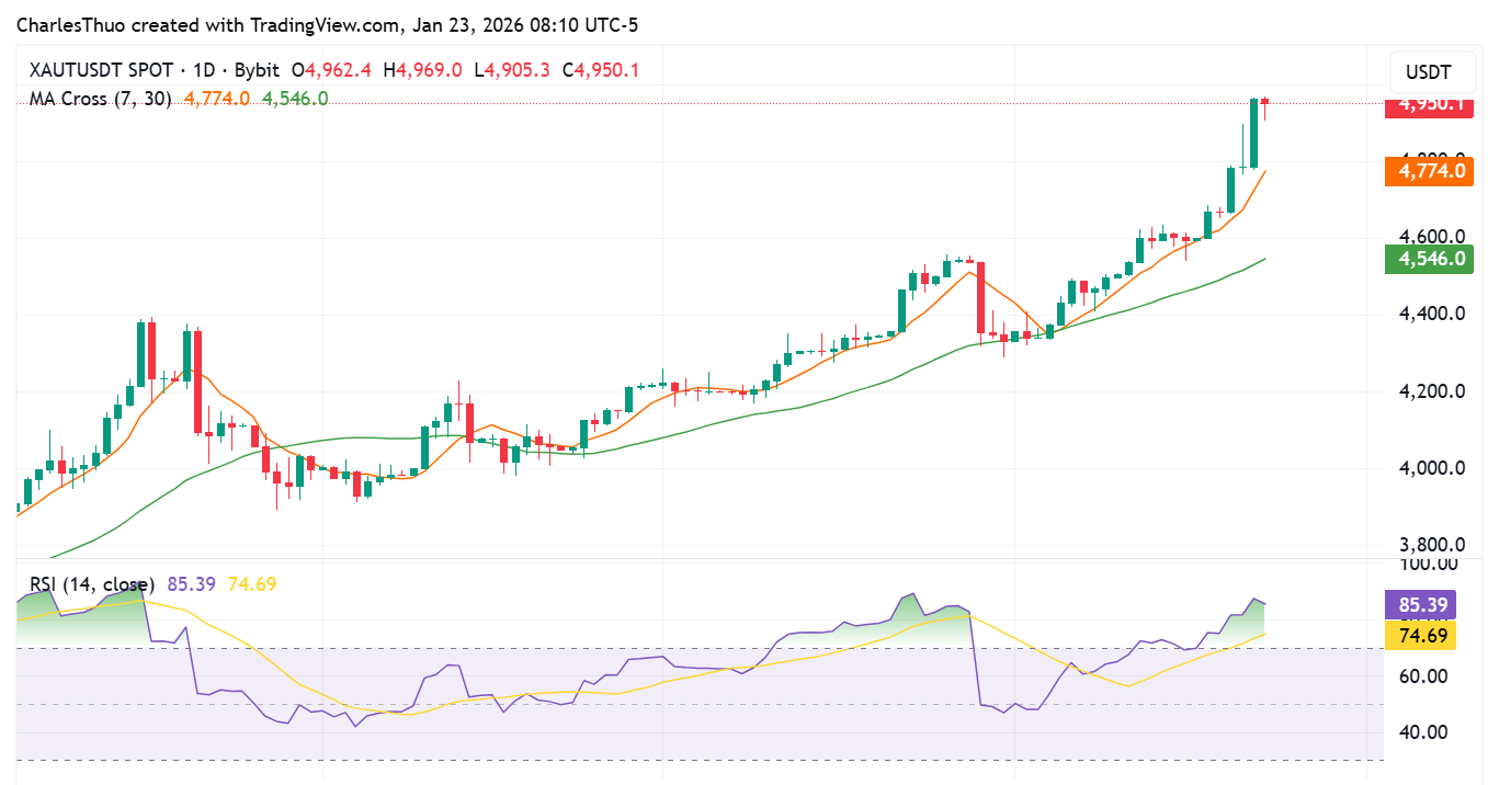 Tether Gold (XAUt) price chart
