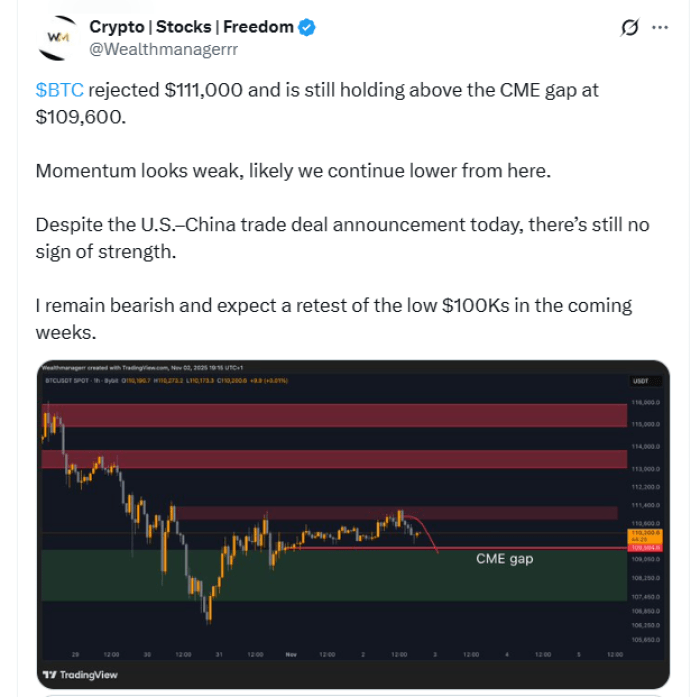 ビットコインの潜在的な強気のペナントフォーム。(https://img-cdn.gateio.im/social/moments-bdf40f456c3c20f20f77593aed94d076)その間、連邦準備制度は過去1週間で銀行システムにほぼ$100B を静かに注入しました。米国のレポ流動性の急増は、リスク資産の物語を復活させました。ビットコインと広範な金融流動性を結びつける歴史的証拠があるため、今後の四半期は好ましい発射台を提供する可能性があります。## テクニカルセットアップ:ブルリッシュペナントとキーレベルビットコインの取引が約107Kドルで行われている中、トレーダーたちは潜在的なモメンタムの兆候や、最悪の事態がまだ来ていないという指標を熱心に探しています。Xのトレーダーは、価格の動きがペナントを形成した統合フェーズを特定しました。これは急激な上昇の後に見られる古典的な継続パターンです。このパターンは、$134K レベル付近で重要な抵抗を設定し、最近のスイング高値やペナントの上部トレンドラインと整合しています。サポートは$105K-$108Kの間に集中しています。その帯域を失うと、$100Kに向かってさらに下落する可能性があります。![ビットコインは$100Kを再テストする可能性がありますか?Xの専門家たちが意見を述べています。