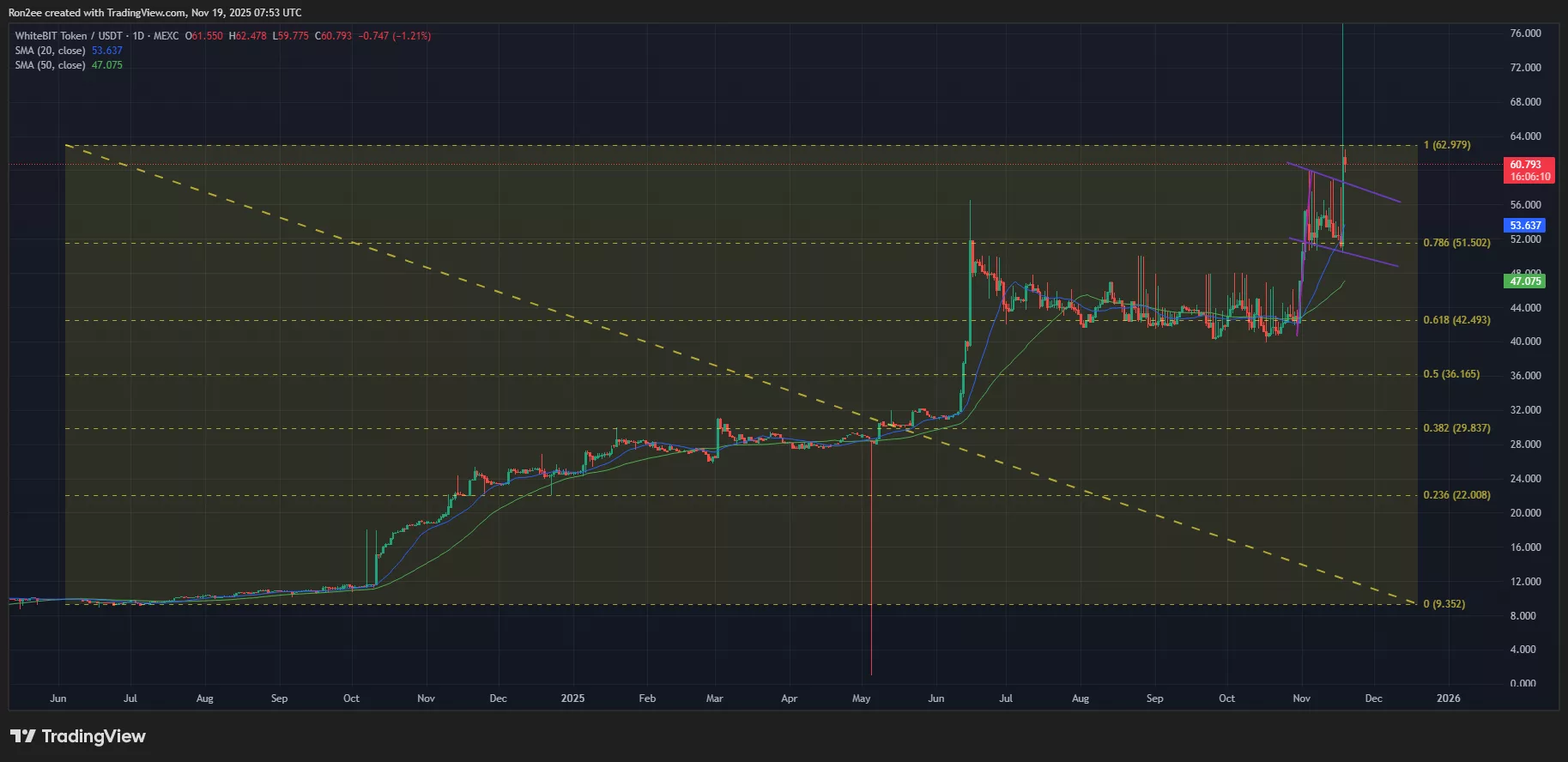 WBT価格は日足チャートで強気のフラッグを形成しました。