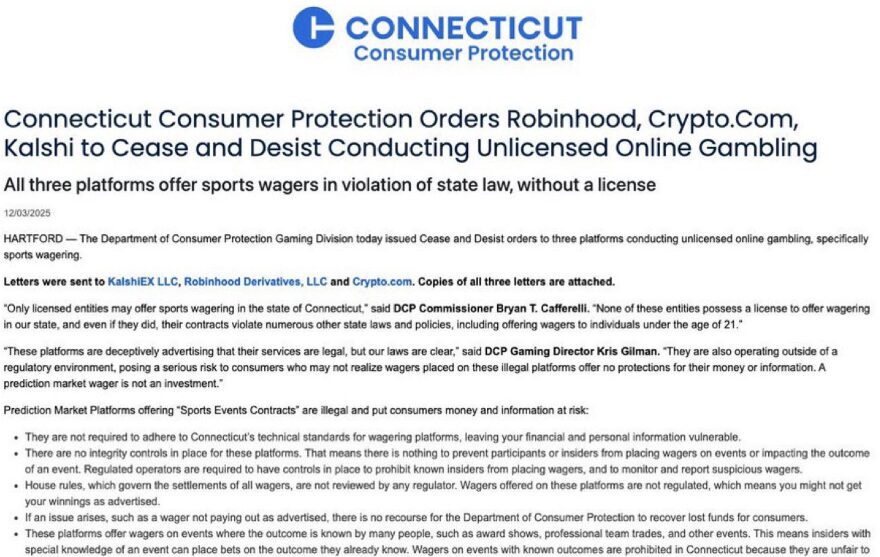 Connecticut regulatory action