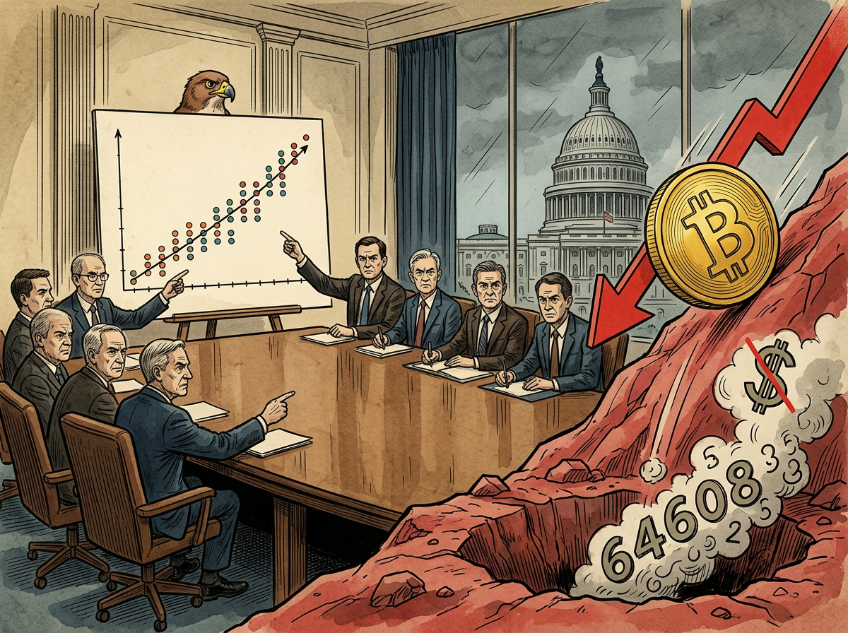 Chủ tịch Fed lần đầu xuất hiện trước FOMC! Biểu đồ chấm chấm cho thấy 9 người kỳ vọng sẽ tăng lãi suất, Bitcoin giảm xuống còn 64.608 USD