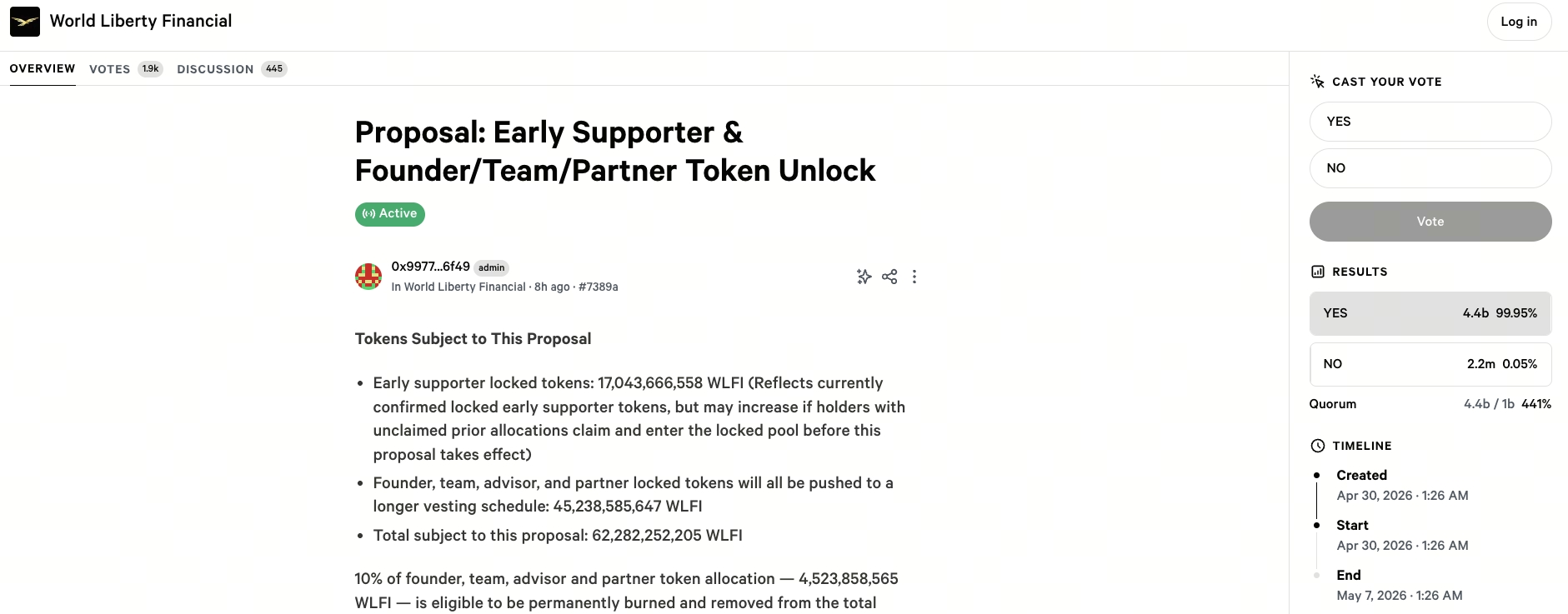 WLFI代幣解鎖提案