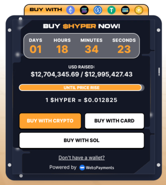 どれだけの$HYPERが上がったかを示すウィジェット