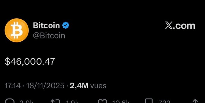 Mensagem publicada e depois removida pela conta de Bitcoin (não oficial) no X.