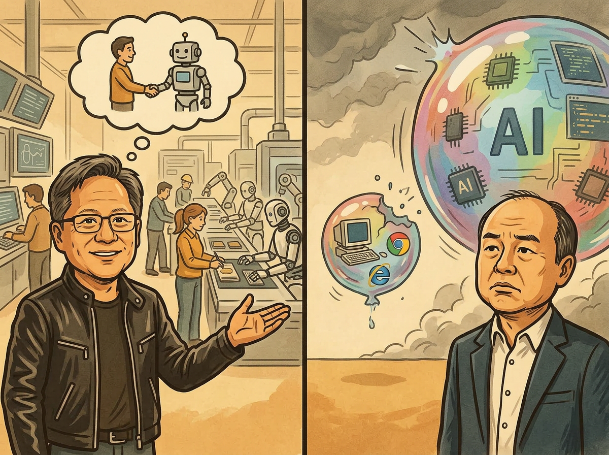 Jensen Huang bantah klaim pengangguran akibat AI, Son Masayoshi: skala saat ini adalah 50 kali gelembung internet
