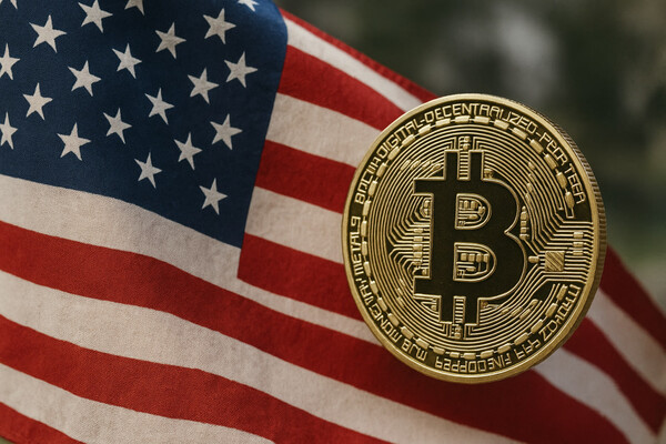 Bitcoin and U.S. flag