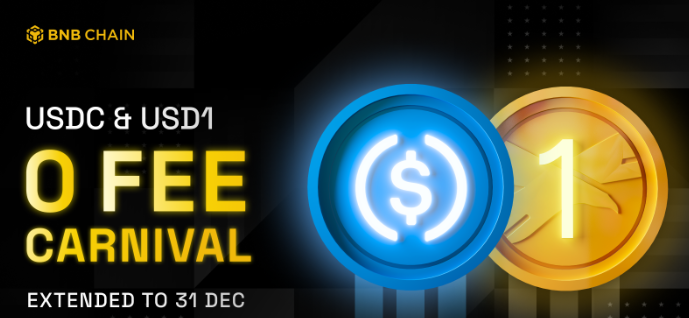 Anuncio de la BNB Chain sobre stablecoins como USDC y USD1.