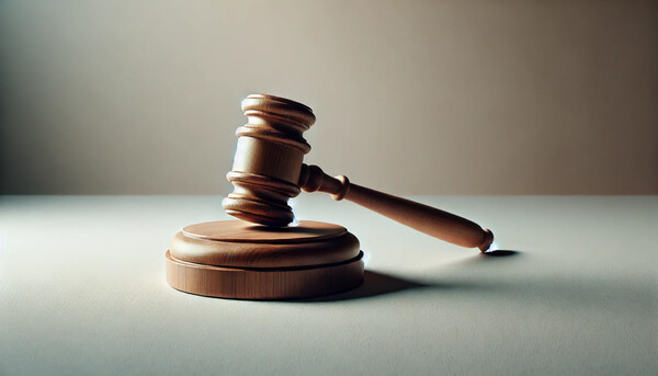 Courtroom illustration representing judicial proceedings in financial regulation cases.