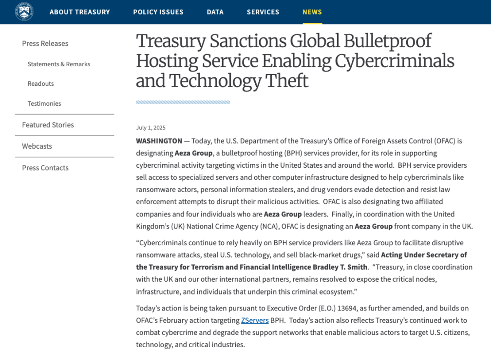 ハッカー、ダークウェブ、ドラッグマーケットの背後にあるロシアのサービスプロバイダーAeza Groupが制裁を受けました