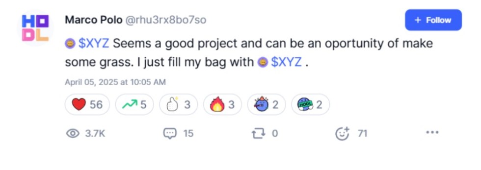 $XYZの強気ムード