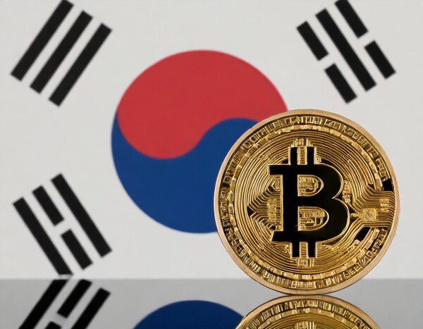 South Korean flag and Bitcoin image