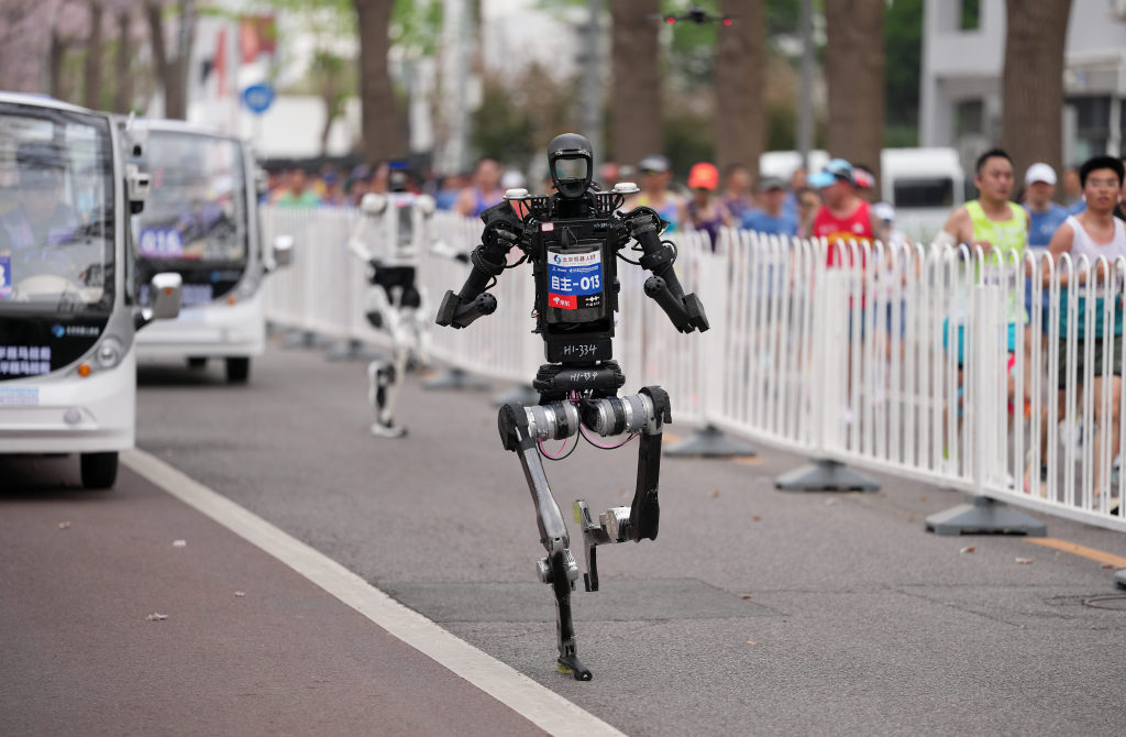 Unitree's H1 humanoid robot running during the main competition