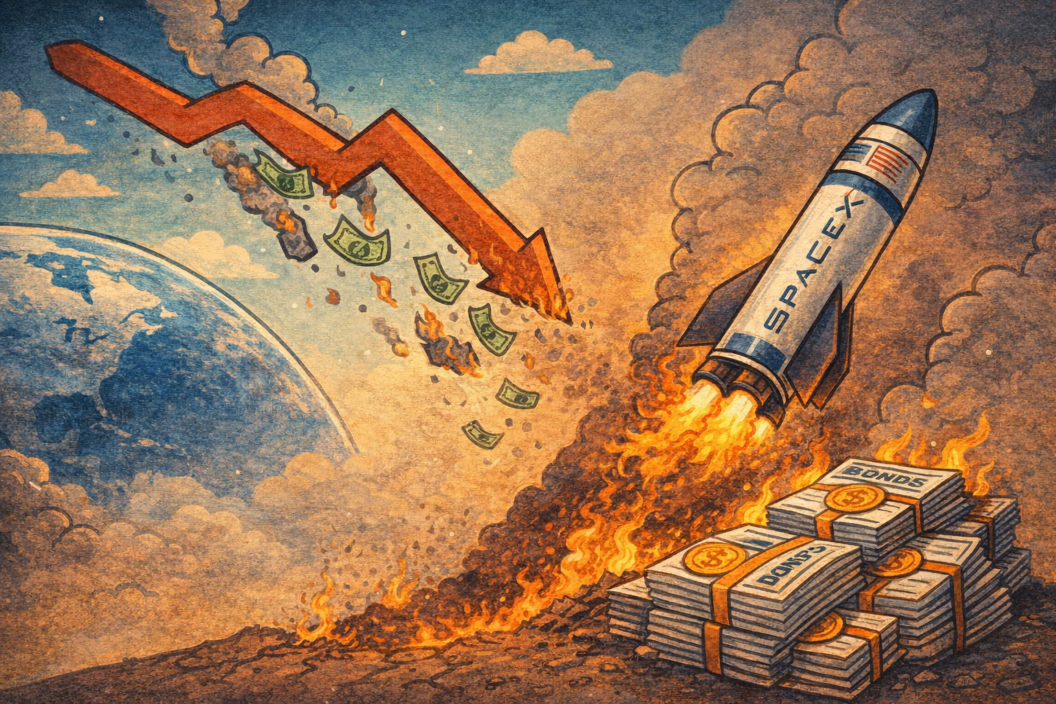 O valor de mercado da SpaceX caiu US$ 80 bilhões, com a primeira emissão de títulos de cerca de US$ 20 bilhões