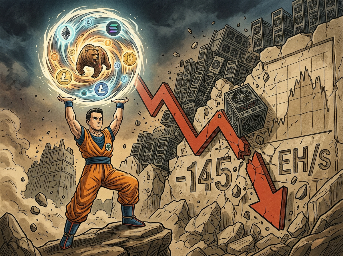 Tether 首席执行官七龍珠图呼吁熊市团结，比特币单月暴跌 145 EH/s