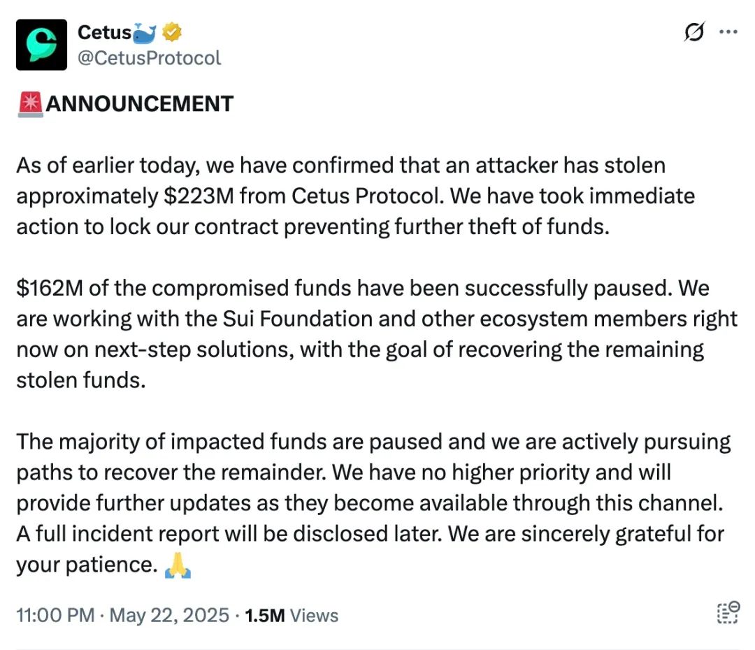 慢雾:Cetus被盗2.3亿美元,解析攻击手法及资金转移情况