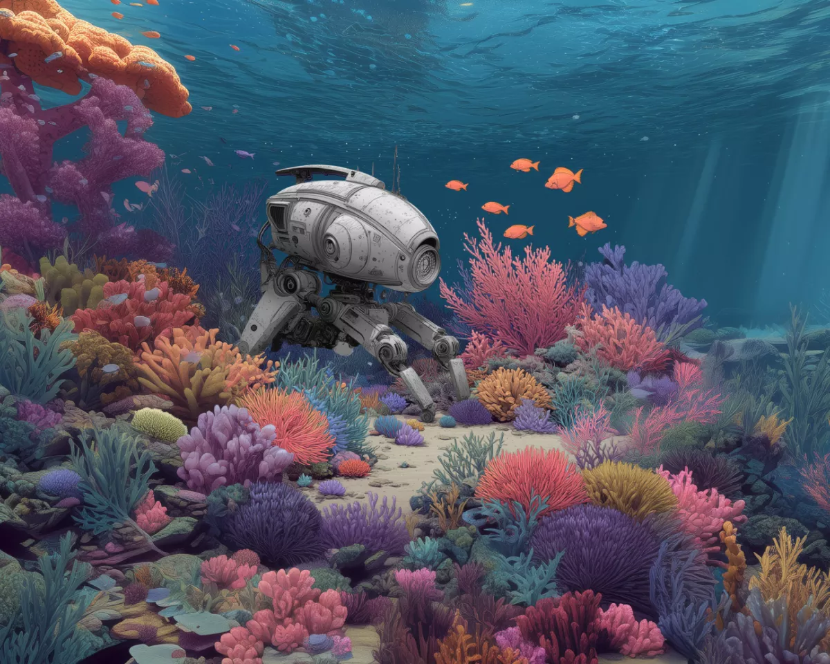 робот під водою, як він досліджує підводний морський світ AI seabed