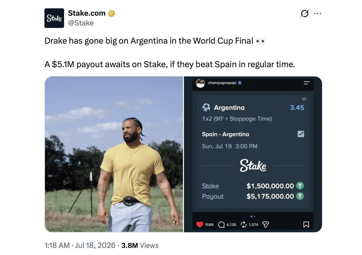 X screenshot from Stake.