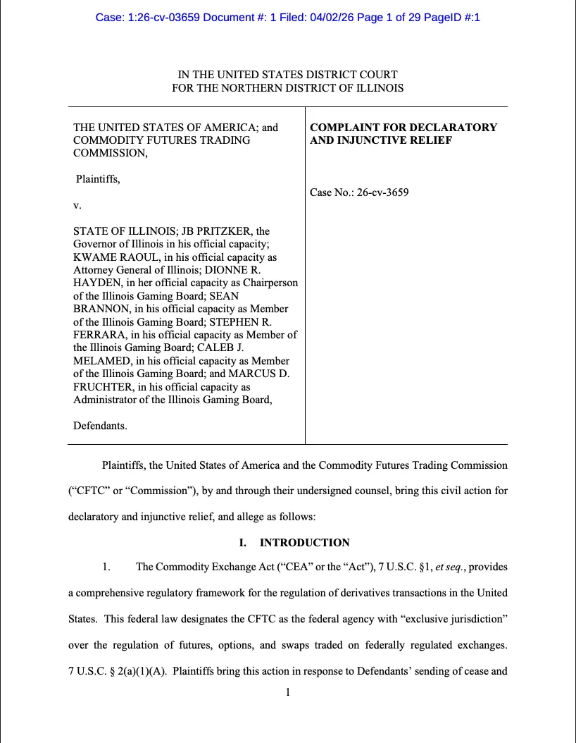 CFTC起訴爭奪預測市場管轄權