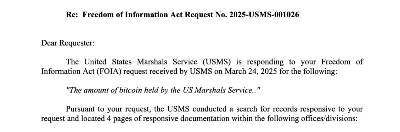 Phản hồi FOIA tiết lộ US Marshals kiểm soát chỉ 29,000 BTC — Còn lại đâu?