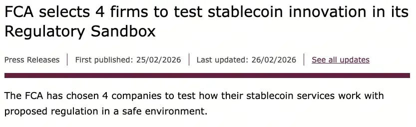 FCA stablecoin sandbox