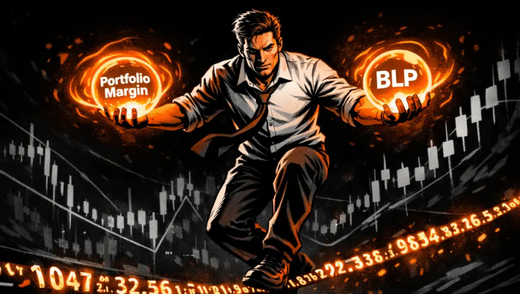 Trader balanced on luminous numbers, holding two orange spheres symbolizing Hyperliquid innovation and advanced crypto financial tools