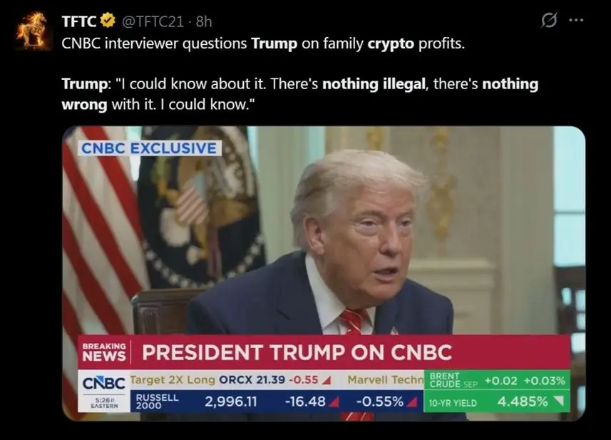 'Nothing Illegal, Nothing Wrong': Trump Defends $1.4 Billion Crypto Profits From 2025