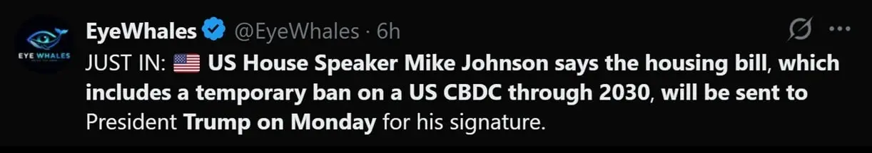 Tweet discussing the CBDC ban