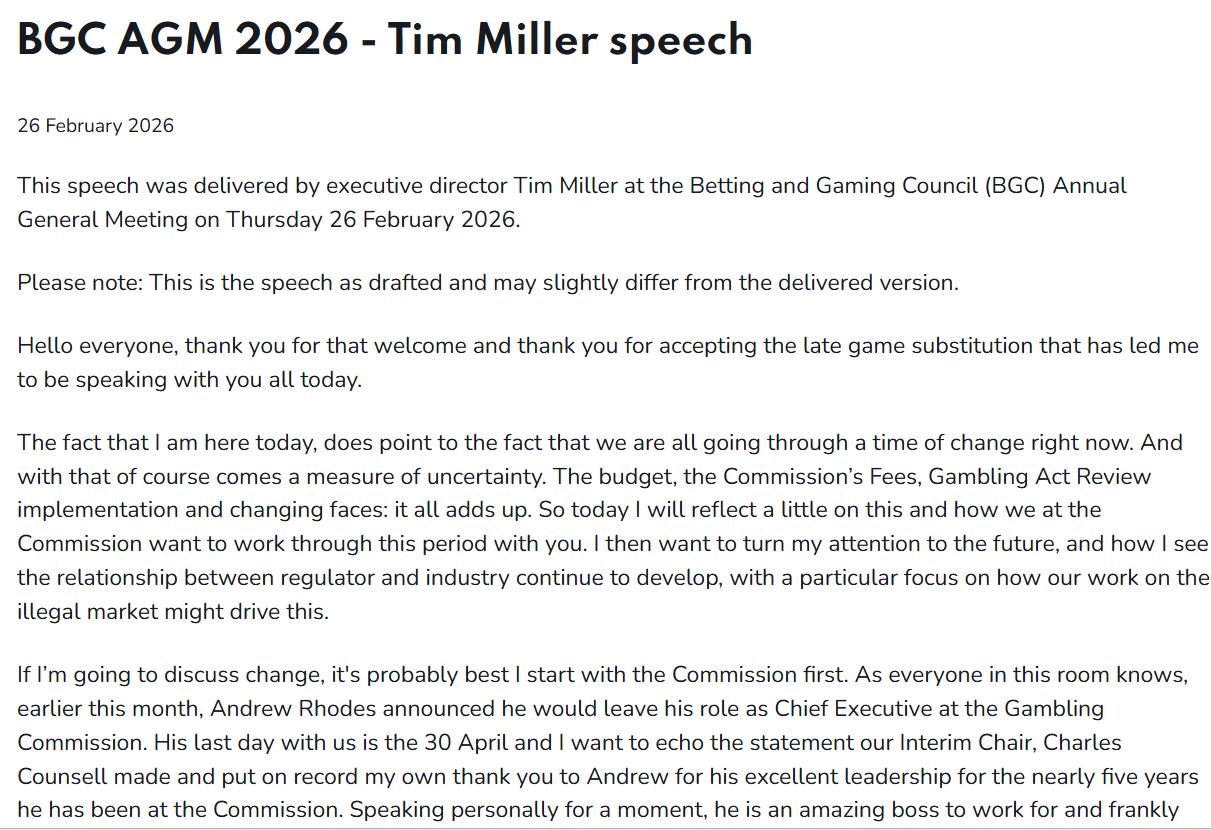 Tim Miller Speech Content