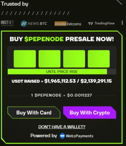 $PEPENODE ön satış geri sayım widgetı.