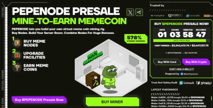 $PEPENODE’s mining ecosystem and presale numbers.