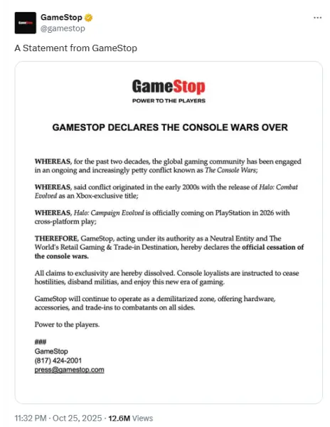 The console wars are over, GameStop says.