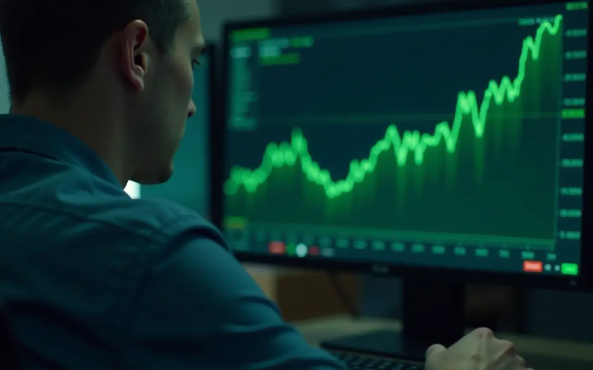 Trader Watching Surging Prices on a Screen