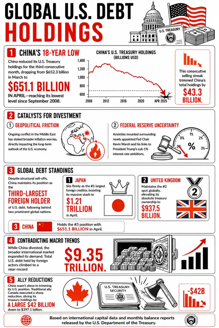 China Trims US Treasury Holdings to $651.1 Billion, Hitting an 18-Year Low