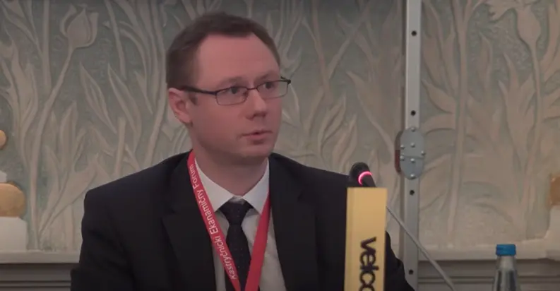 Dmitry Kalechits, the Deputy Chairman of the Board of the National Bank of the Republic of Belarus, speaking at a forum.