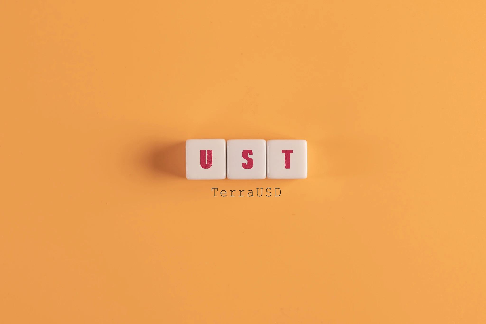UST TerraUSD word on white cubes