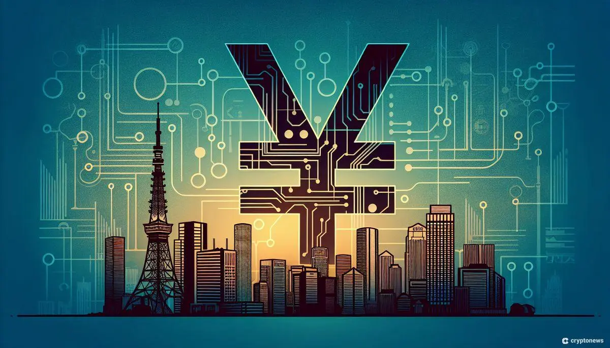 Grpahics intended to represent Tokyo landmarks with a Japanese yen symbol in the center.